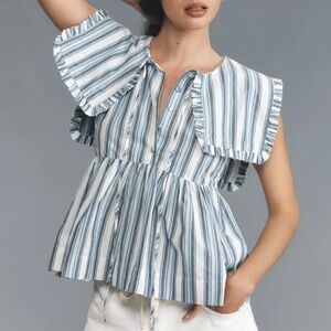 Damson Madder Sailors Blue White Striped Oversized Collar Blouse 14
